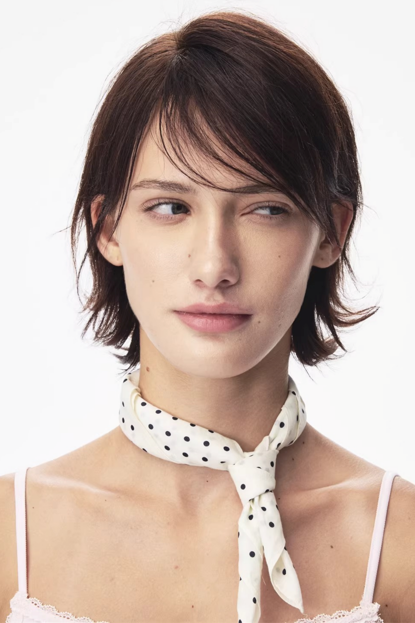 White Polka Dot Silk Scarf