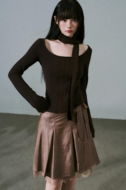 Crew Neck Patchwork Slim Sweater