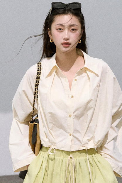 Cropped Lace-Up Cotton Shirt