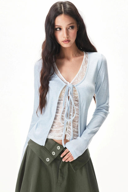 잔 골지 니트 블라우스