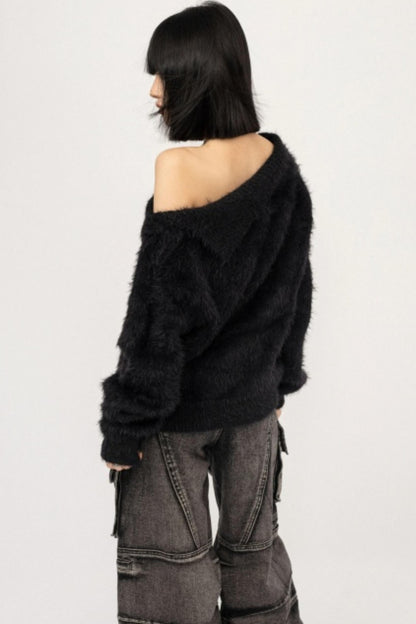 Retro Off-Shoulder Knit Top