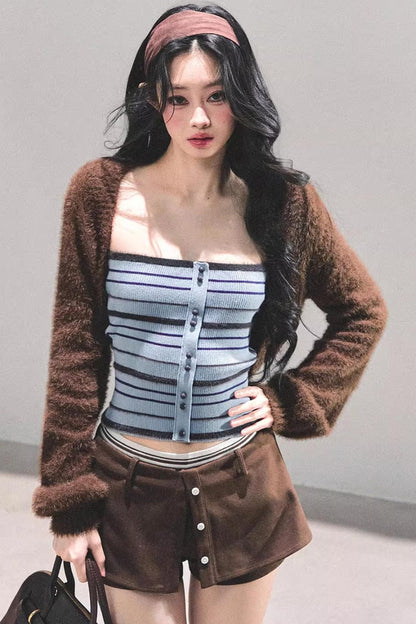 Blue Knitted Striped Top Set-Up