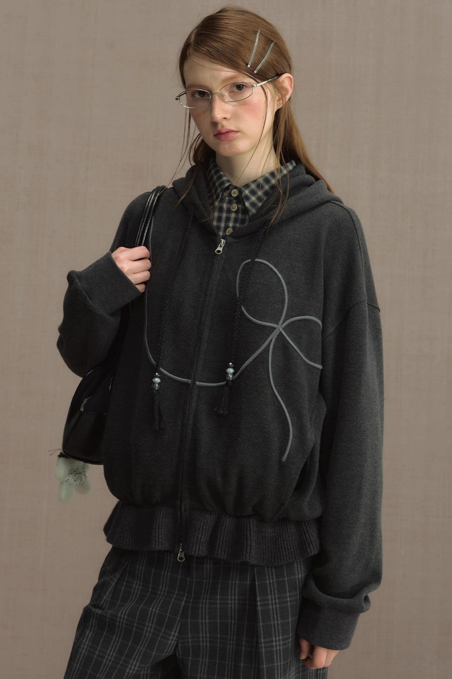 Autumn Gray Hooded Zipper Jacket