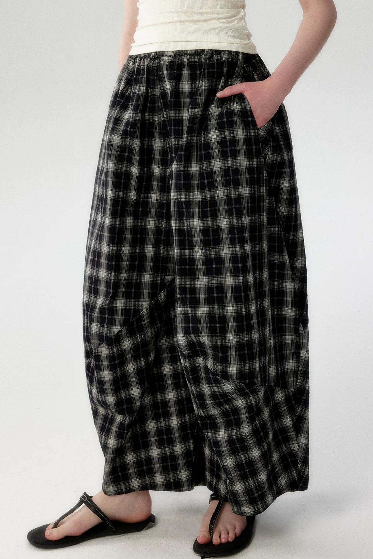 Elegant Plaid Lantern Pants