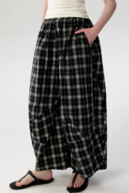 Elegant Plaid Lantern Pants