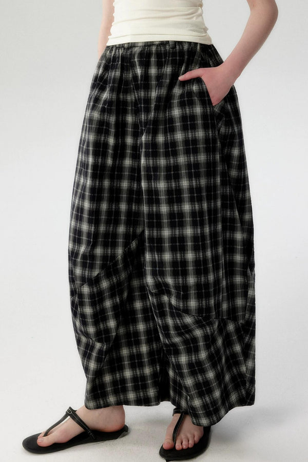 Elegant Plaid Lantern Pants