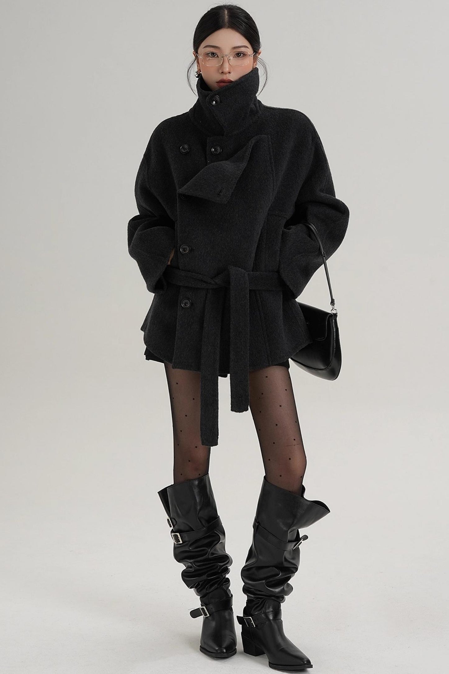 Elegant Woolen High-Waisted Coat