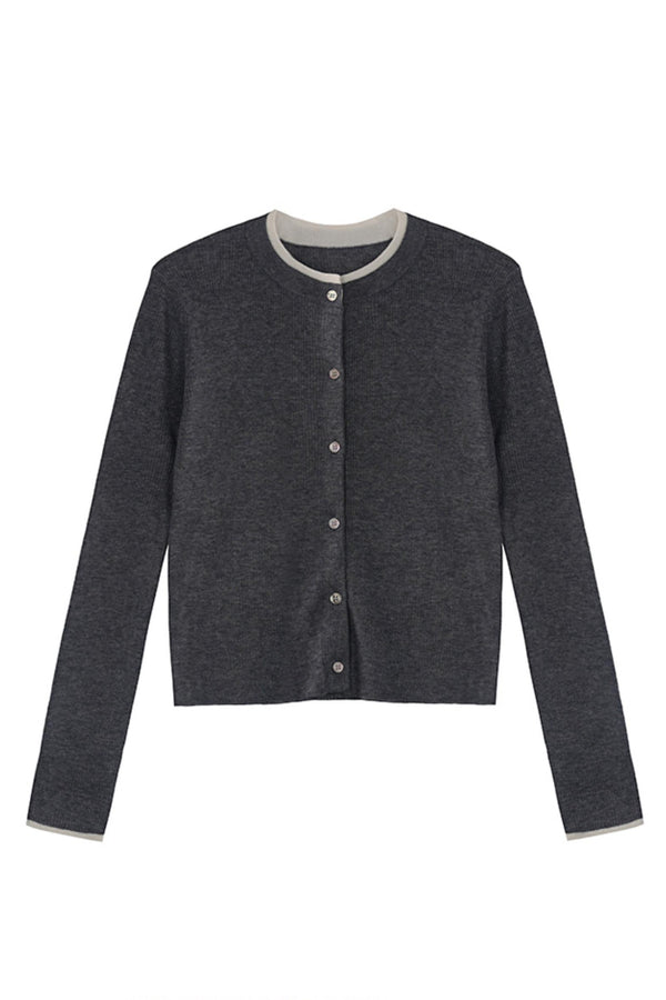 라운드 넥 대비 울 니트 탑 