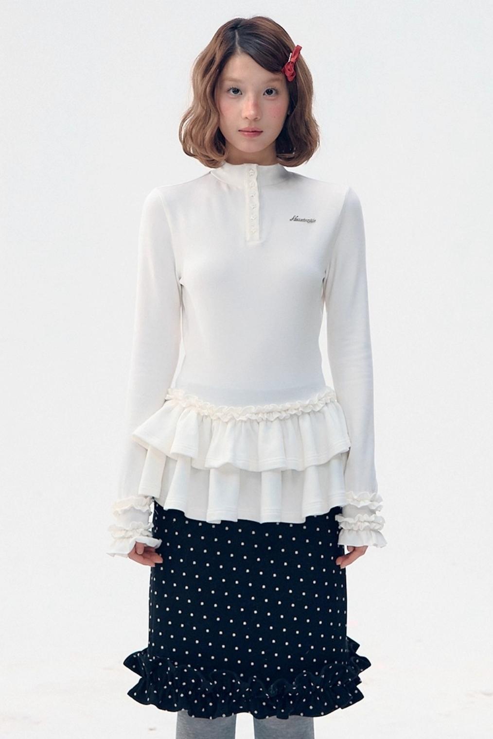 Six-Button Lace Hem Top