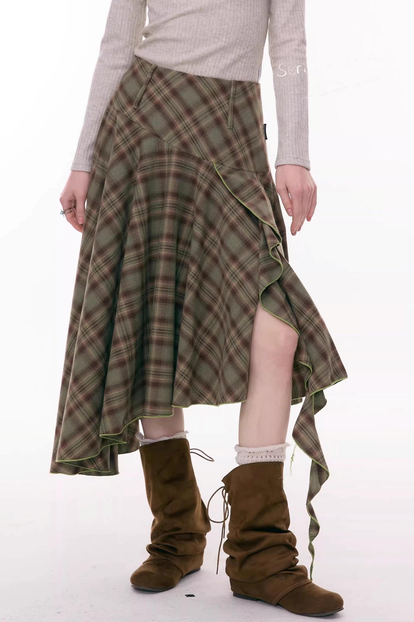 Autumn Plaid Asymmetrical Skirt