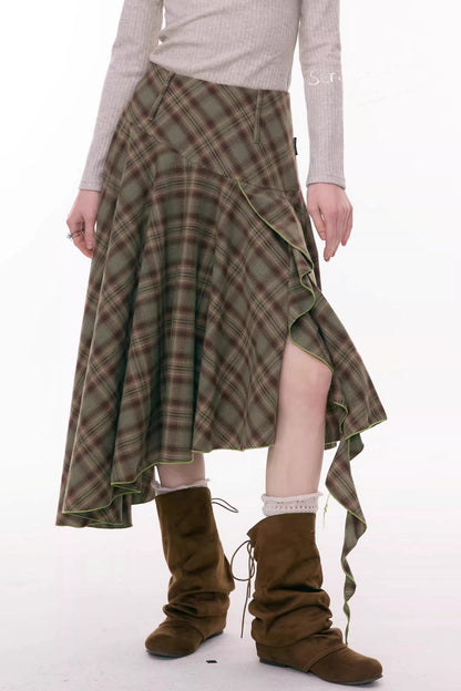 Autumn Plaid Asymmetrical Skirt