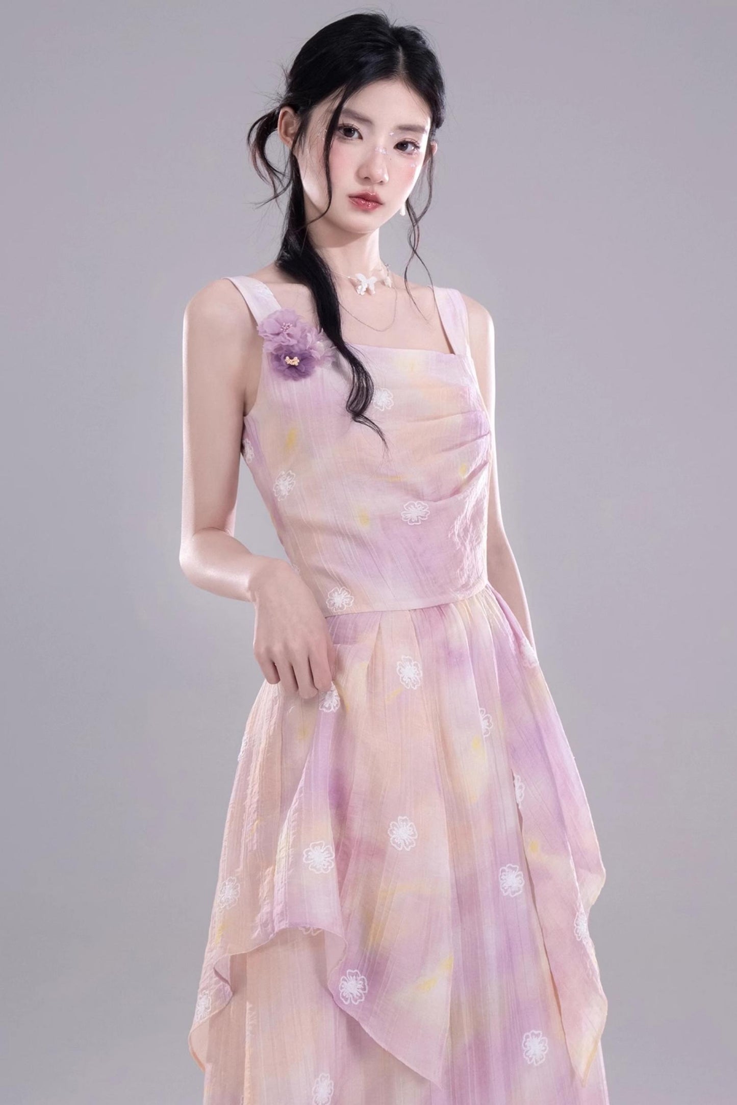 Purple Floral Sleeveless Dress