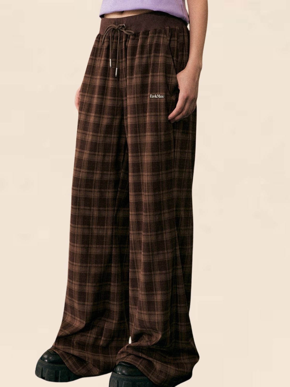 Retro Plaid Wide-leg Pants