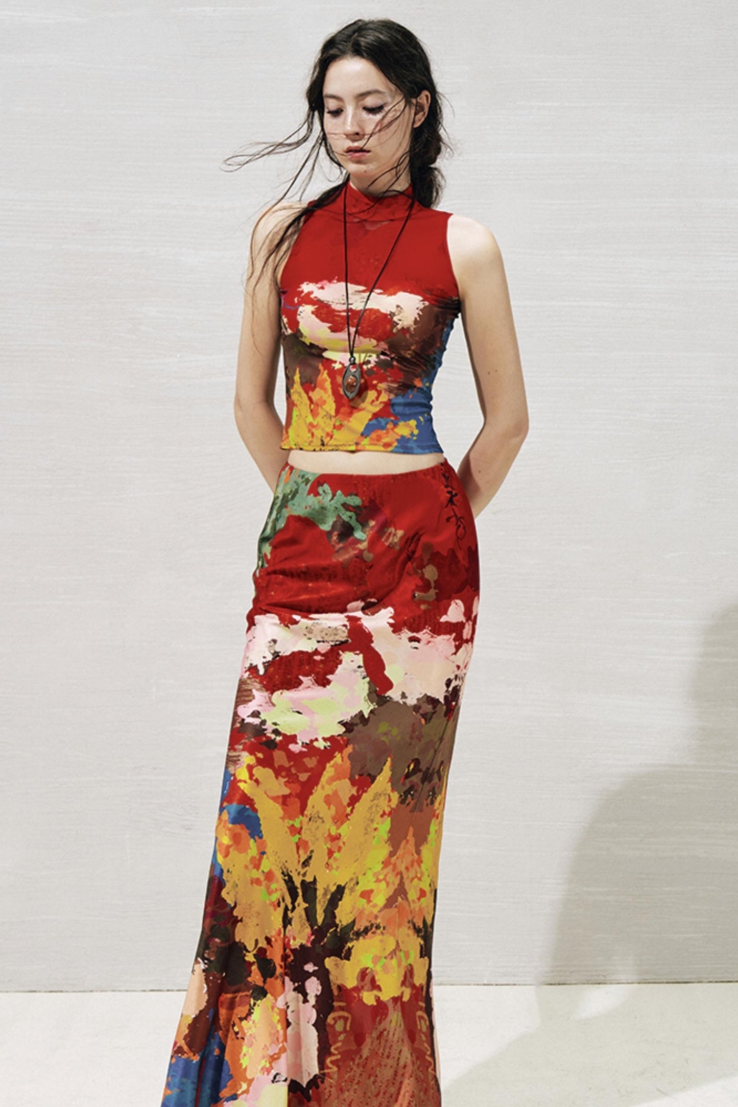 Artistic Contrast Vest Skirt Set