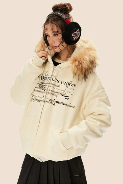 Loose Warm Fur Collar Sweatshirt