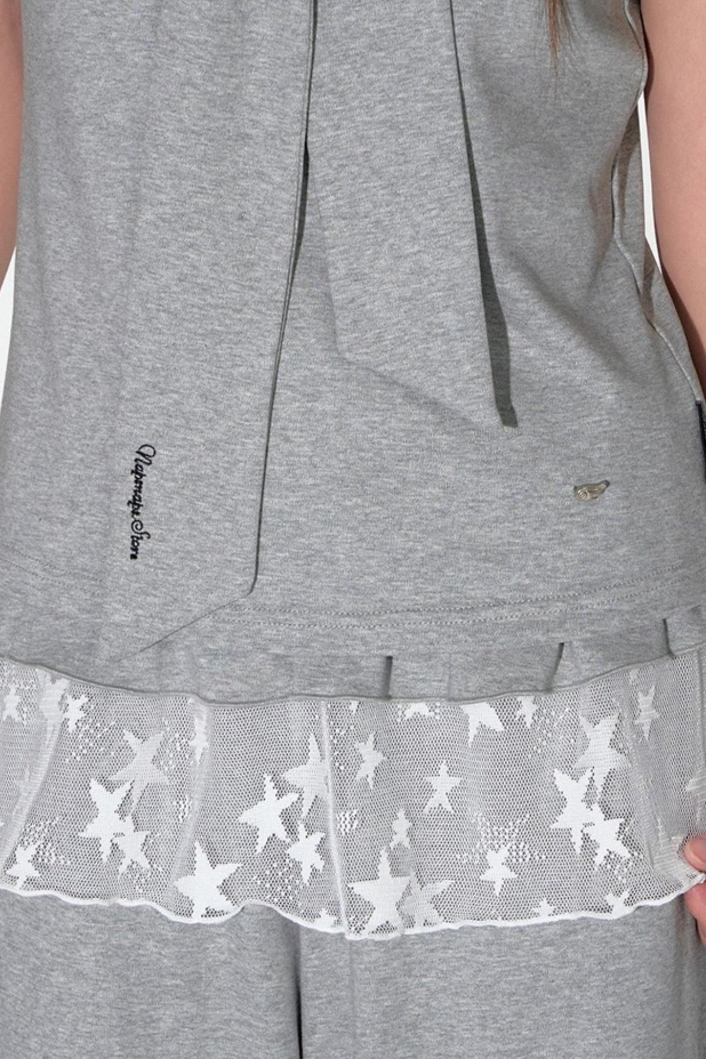 Navy Lace Short Sleeve Cinched Waist Top Set-Up