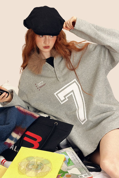 Stitching Sporty V-Neck Sweatshirt