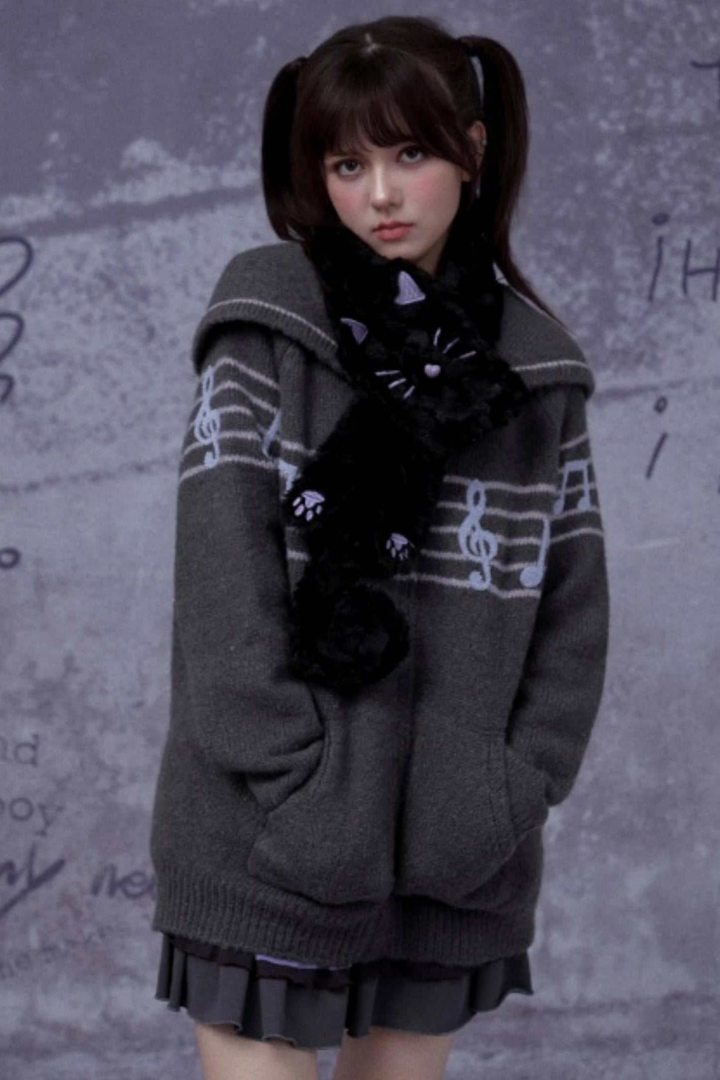 Black And Purple Cat Scarf