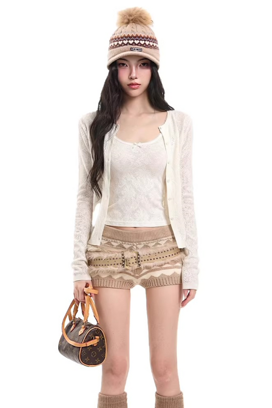 Retro Lace Cardigan Suit Set-Up