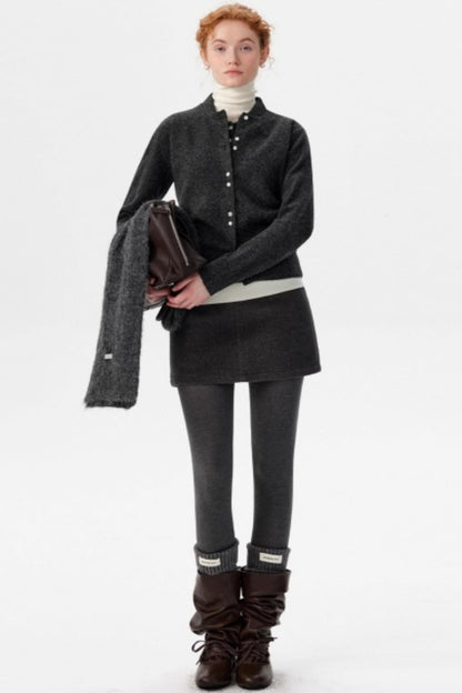 Gray Woolen A-Line Skirt