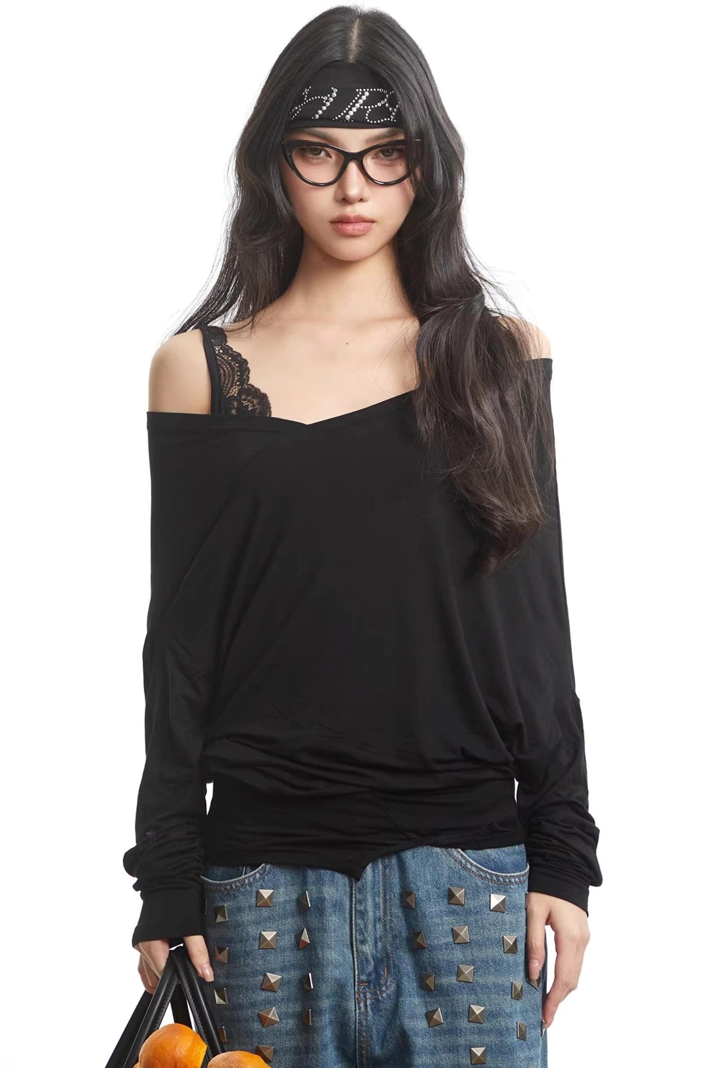 Lace Splicing Off-Shoulder Top