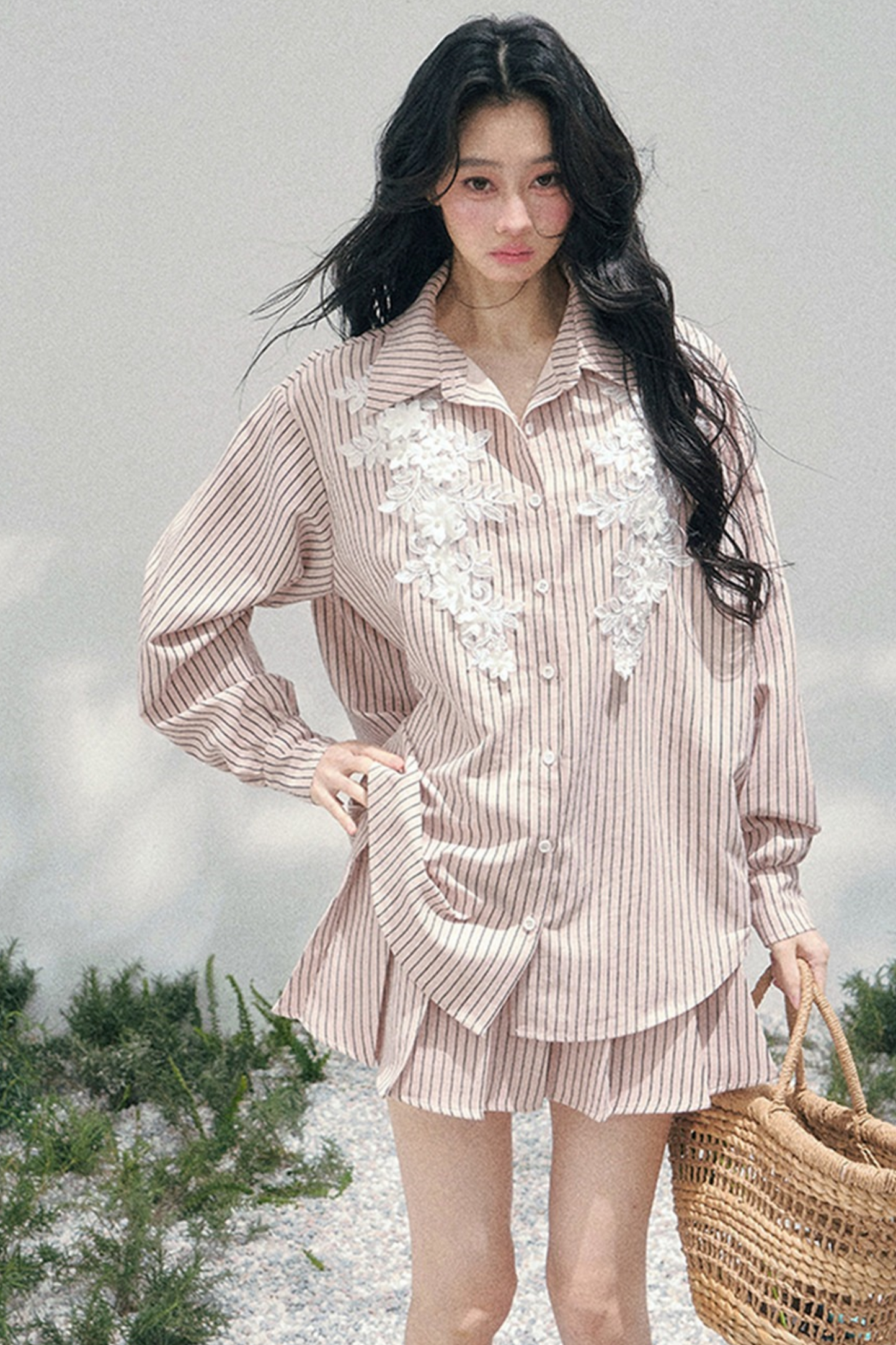 Pink Clouds Lace Shirt Skirt Set-Up