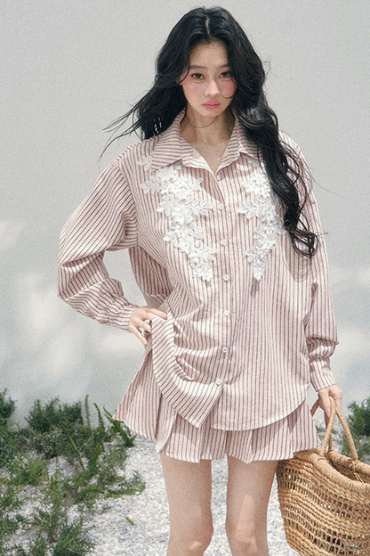 Pink Clouds Lace Shirt Skirt Set-Up