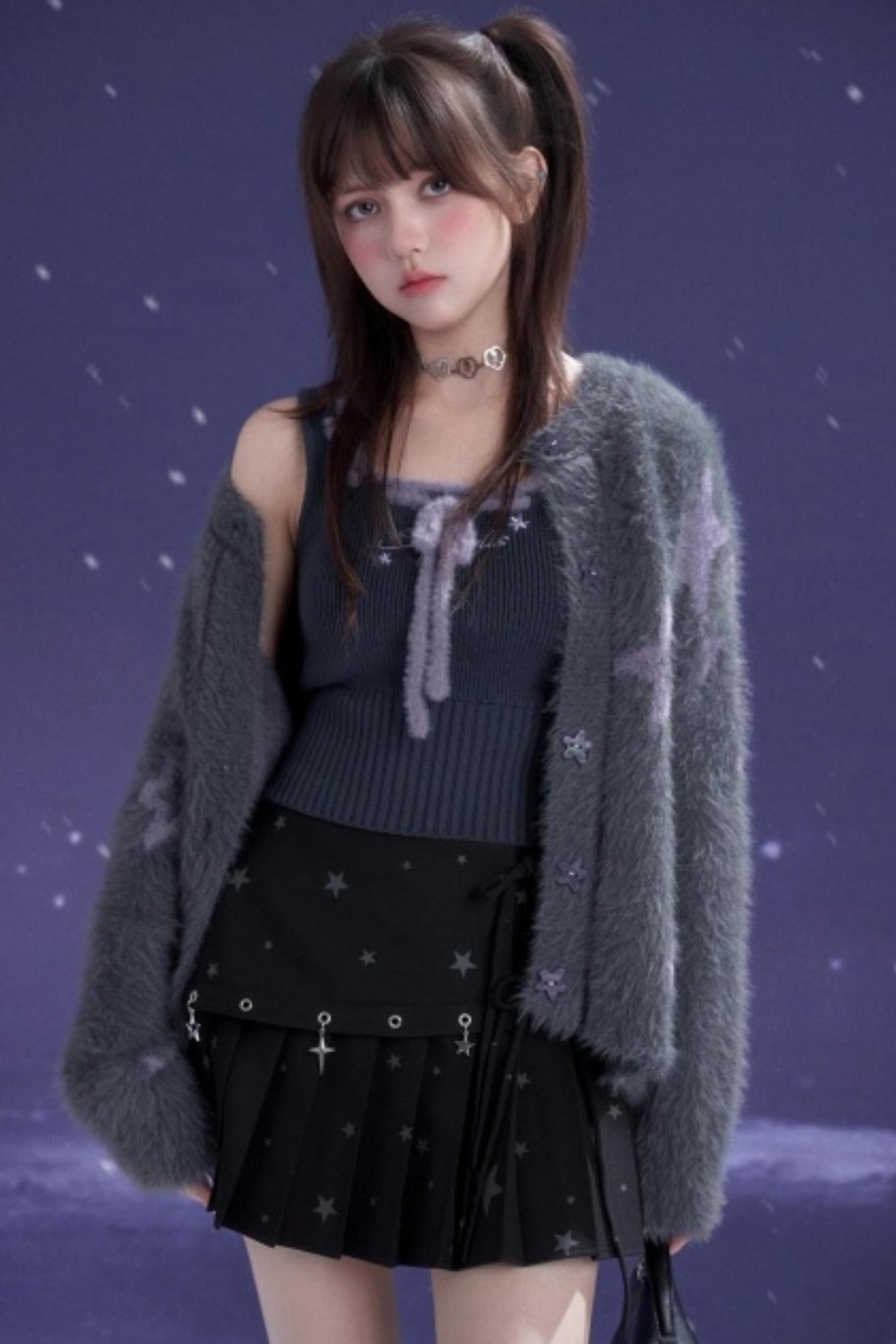 Gray Faux Mink Fur Jacket Vest Set-Up