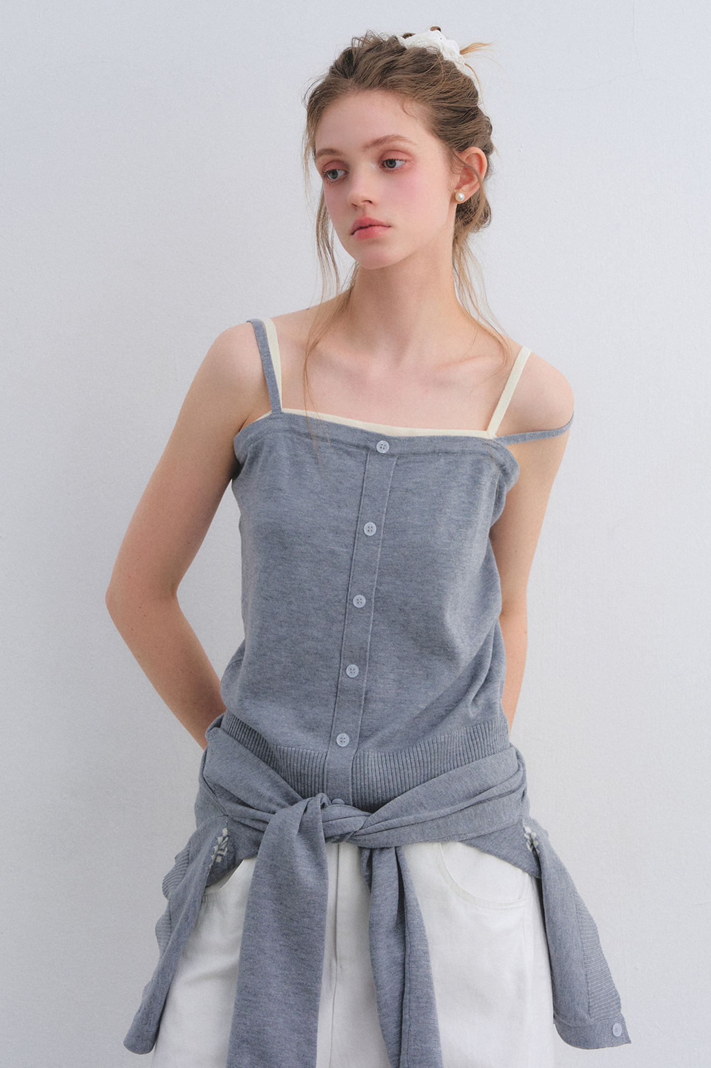 Gray Wool Knit Cardigan Set