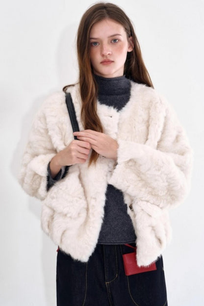 Cloud-Like Collarless Wool Coat