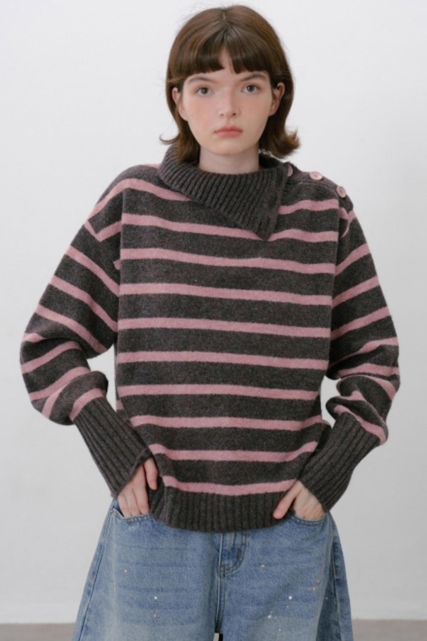 Vintage Slanted Neck Striped Sweater