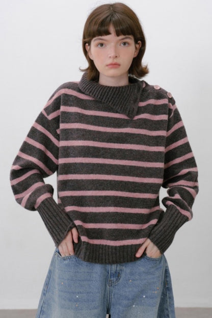 Vintage Slanted Neck Striped Sweater