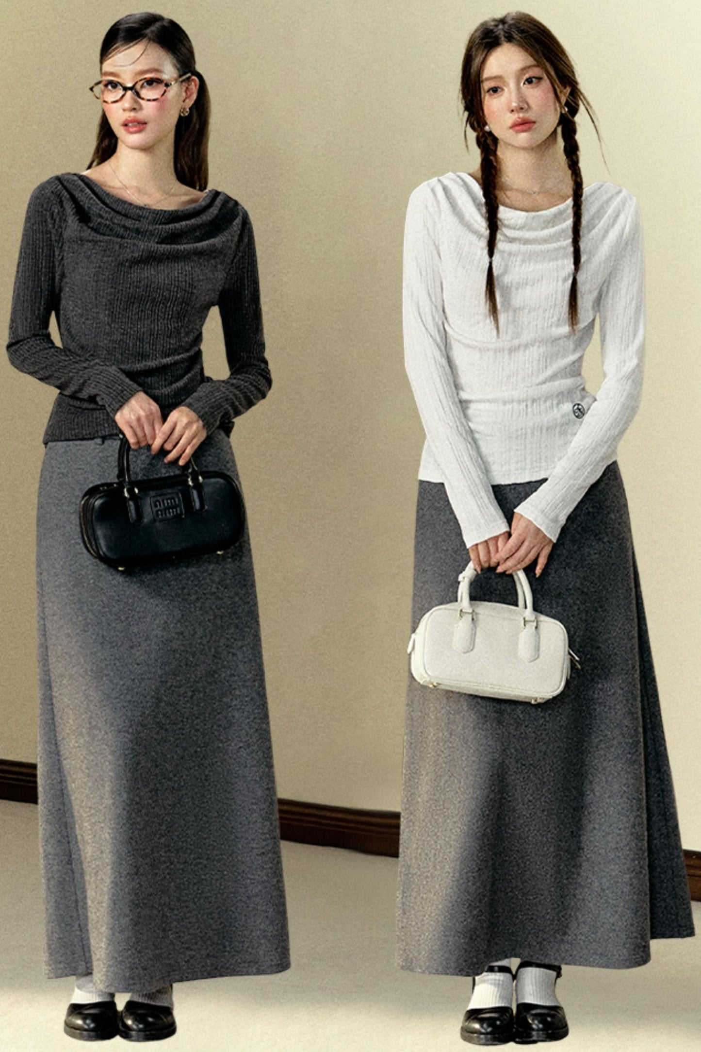 Versatile Woolen Gray Umbrella Skirt