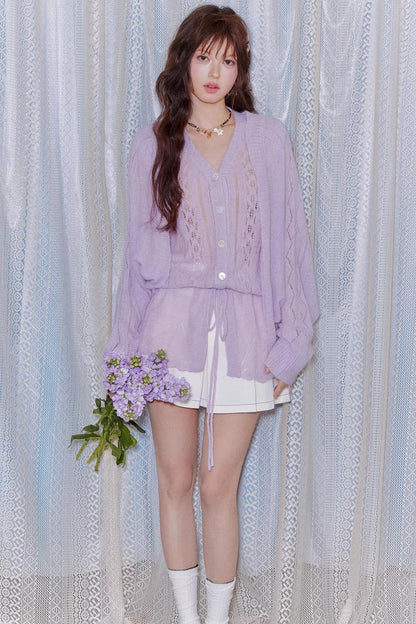 Mohair Purple Cut-Out Cardigan Set-Up