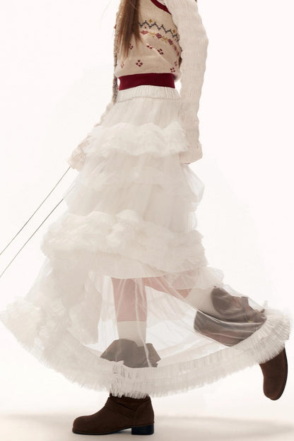 Mesh Asymmetrical Cloud Skirt