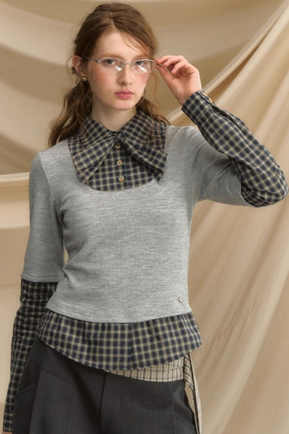 Bow Tie Plaid Slim Shirt