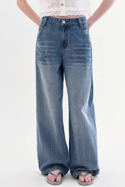 Retro Diagonal Pocket Denim Pants