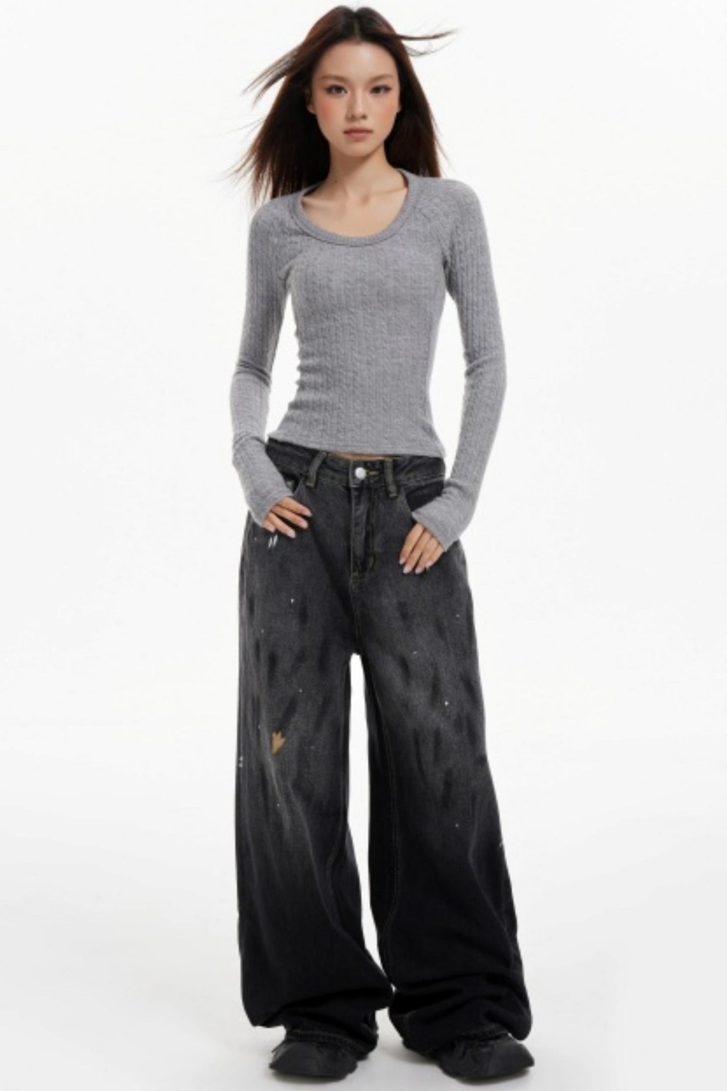 Ink Splash Denim Wide-Leg Pants