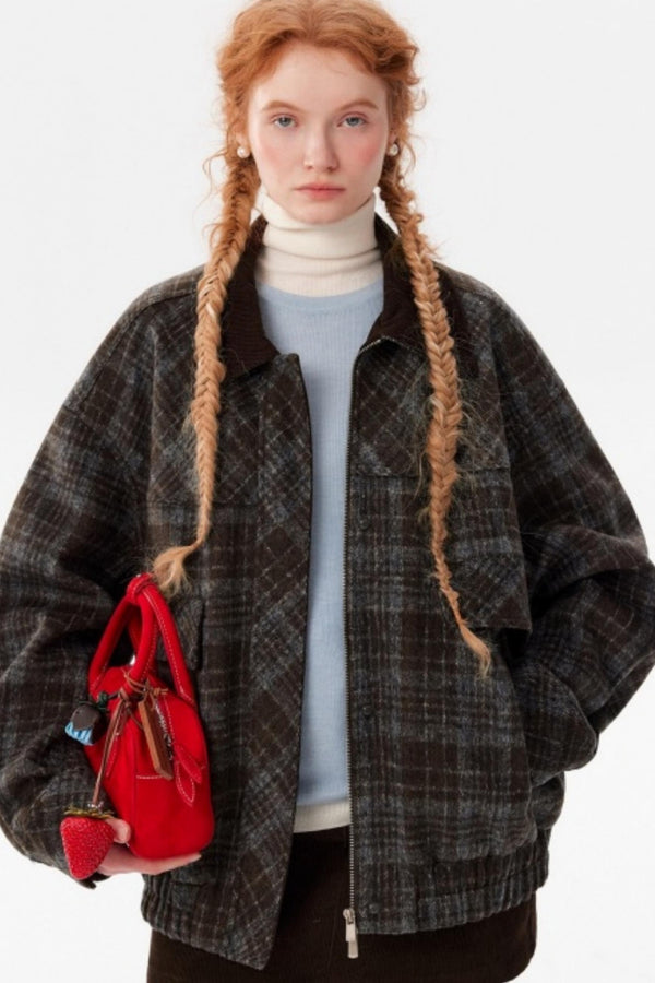 Plaid Woolen Barn Coat