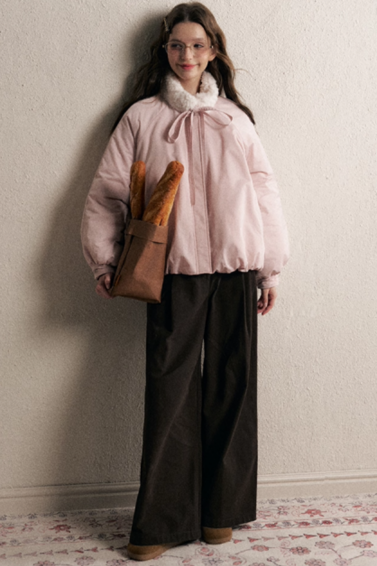 Pink Floral Fur Collar Jacket