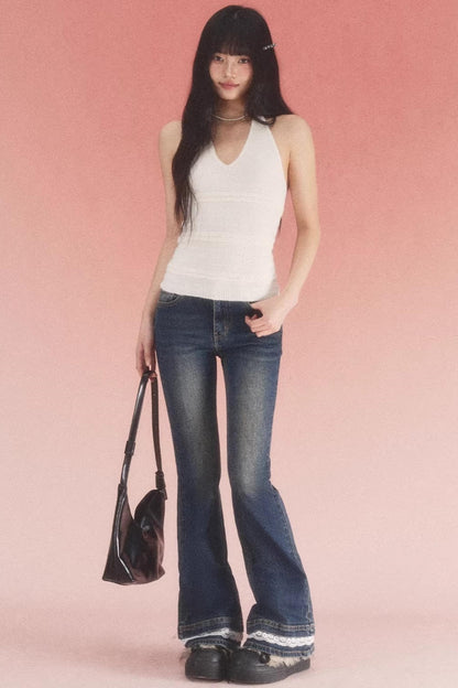 Retro Distressed Lace Jeans