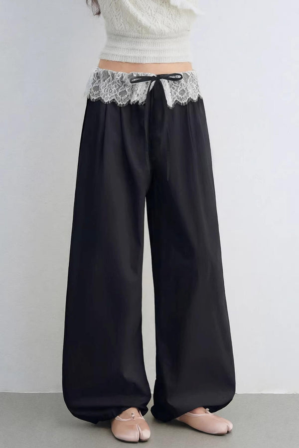 Lace Patchwork Wide-Leg Pants