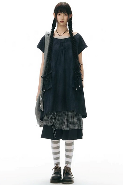 Plaid Pocket Vintage Dress
