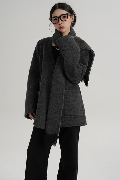 Scarf Patchwork Lace Woolen Coat