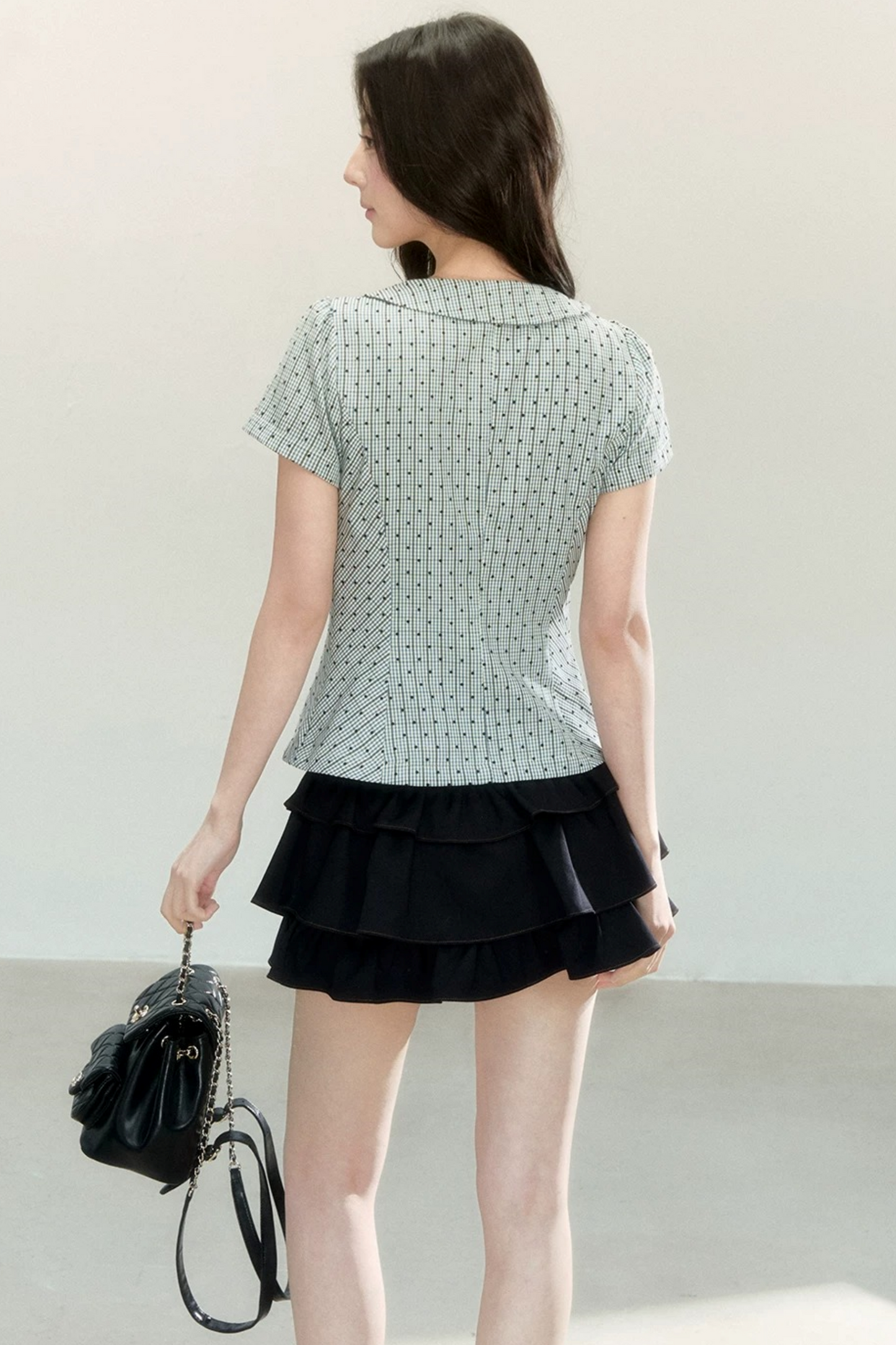 Artistic Plaid Doll Collar Blouse
