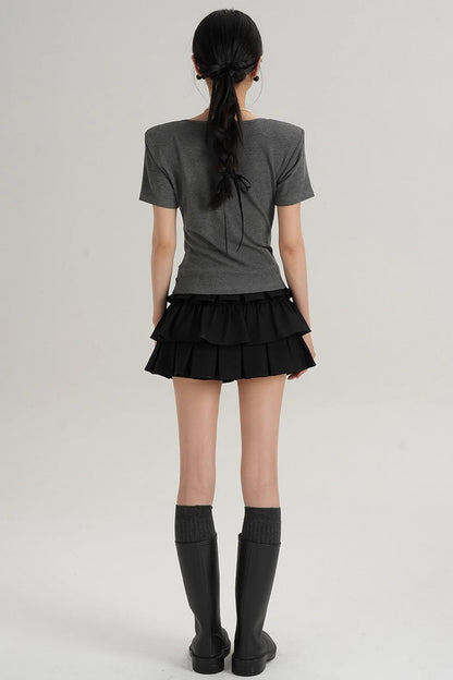 Pleated V-Neck Blouse