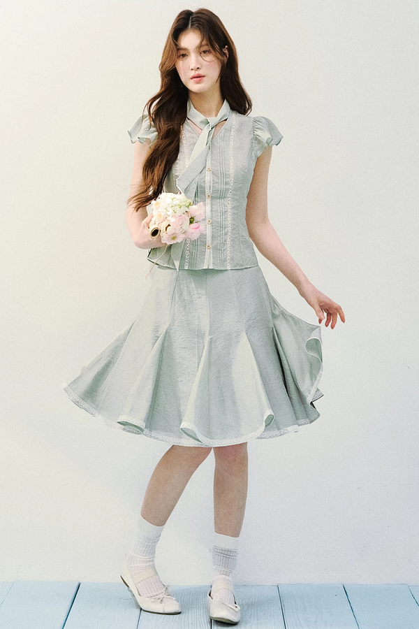 Conjunto de blusa de seda de morera bruma ligera