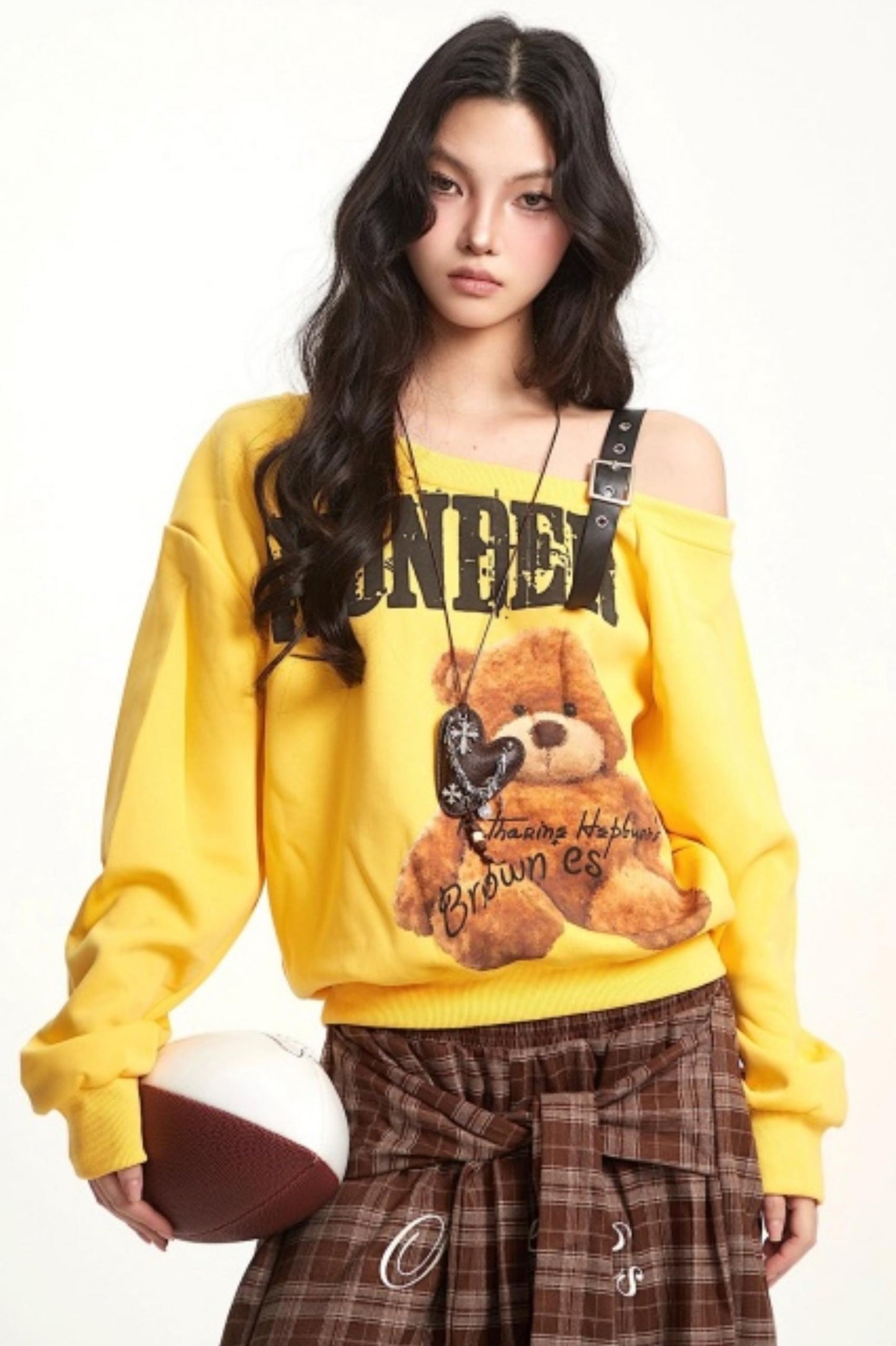 Retro Off-Shoulder Bear Sweatshirt