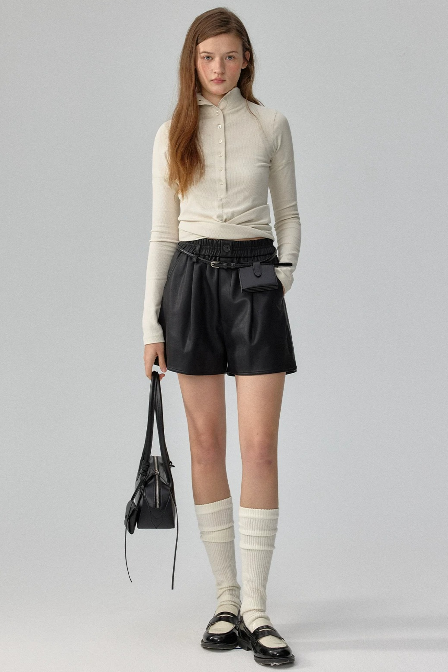 Ribbed Tie-Detail Stand Collar Knit