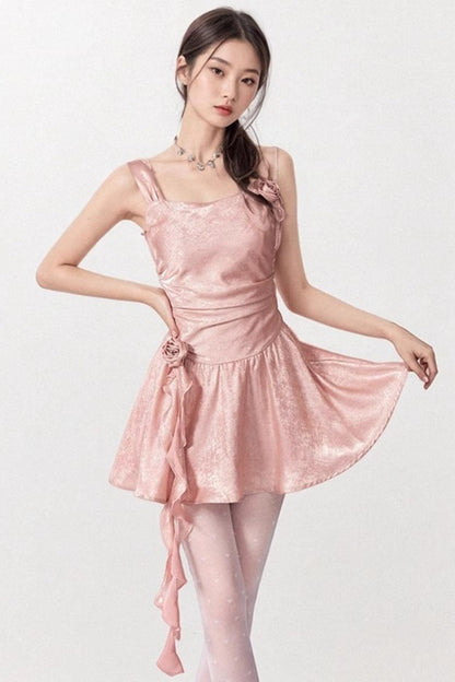Pink Pleated Halter Dress